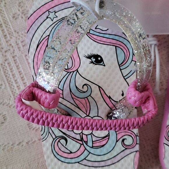 Children's Place Unicorn Flip Flops Baby Sz 4/5 - Picture 2 of 4